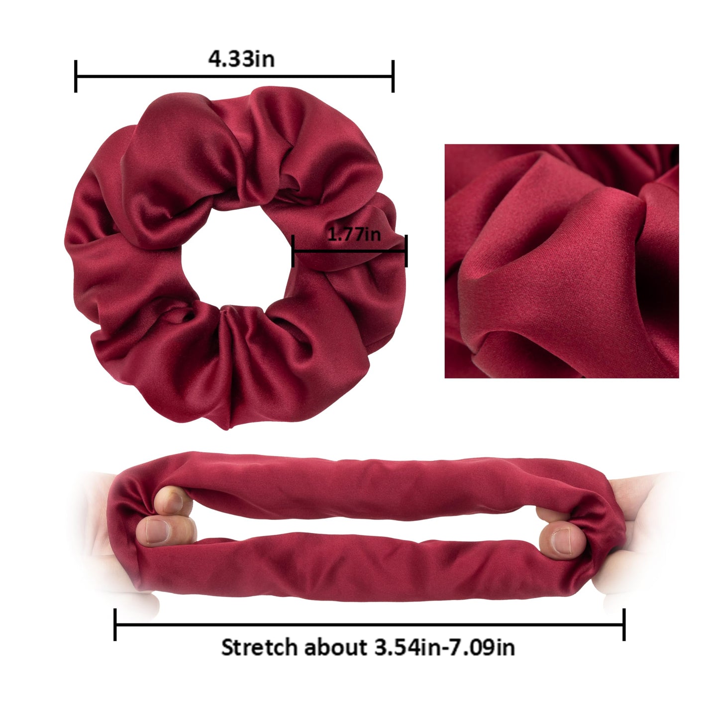 MurierSilk Silk Hair Scrunchies 100% Pure Mulberry Silk Hair Tie for Women Grils, Silk Elastic Ponytail Holder Hair Accessories, Silk Hair Wrap Prevents Hair From Frizz And Breakage (Red)