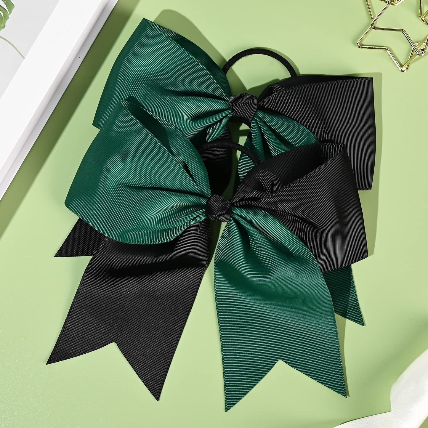 12 PCS 8" Large Cheer Bows Black Green Girl Hair Bows Cheerleading Softball Bow Hair Ties Hair Accessories for cheerleaders football Competition Sports