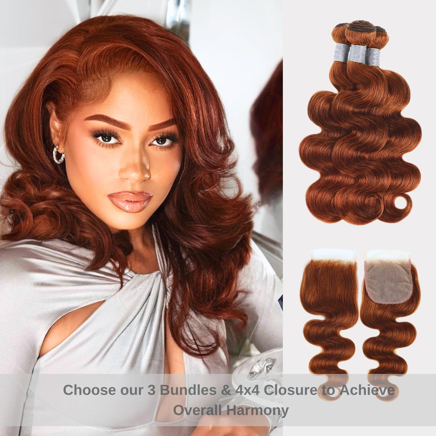 ALHER Reddish Brown Bundles Body Wave Bundles Human Hair Red Brown Colored 10A Brazilian Virgin Remy Wavy Hair Bundles Auburn Brown Copper Red Soft Thick Sew In Hair Weave Bundle 33B Color 22 Inch