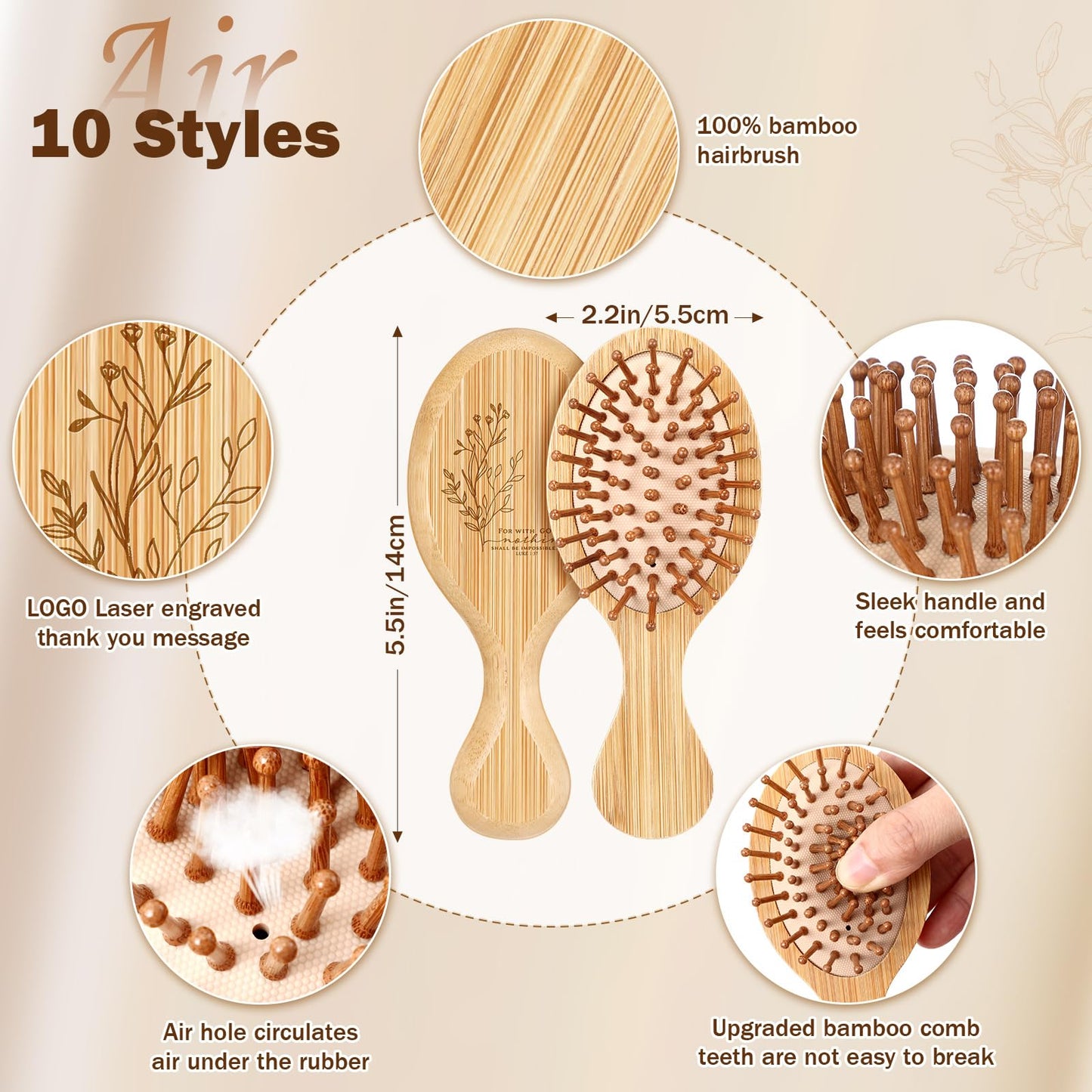 Tioncy 10 Pcs Christian Gifts Mini Hair Brush for Women Inspirational Bible Verse Wooden Hairbrush Natural Dangler Brush Paddle Comb Church Aesthetic Religious Mother's Day Gift for Curly or Long Hair