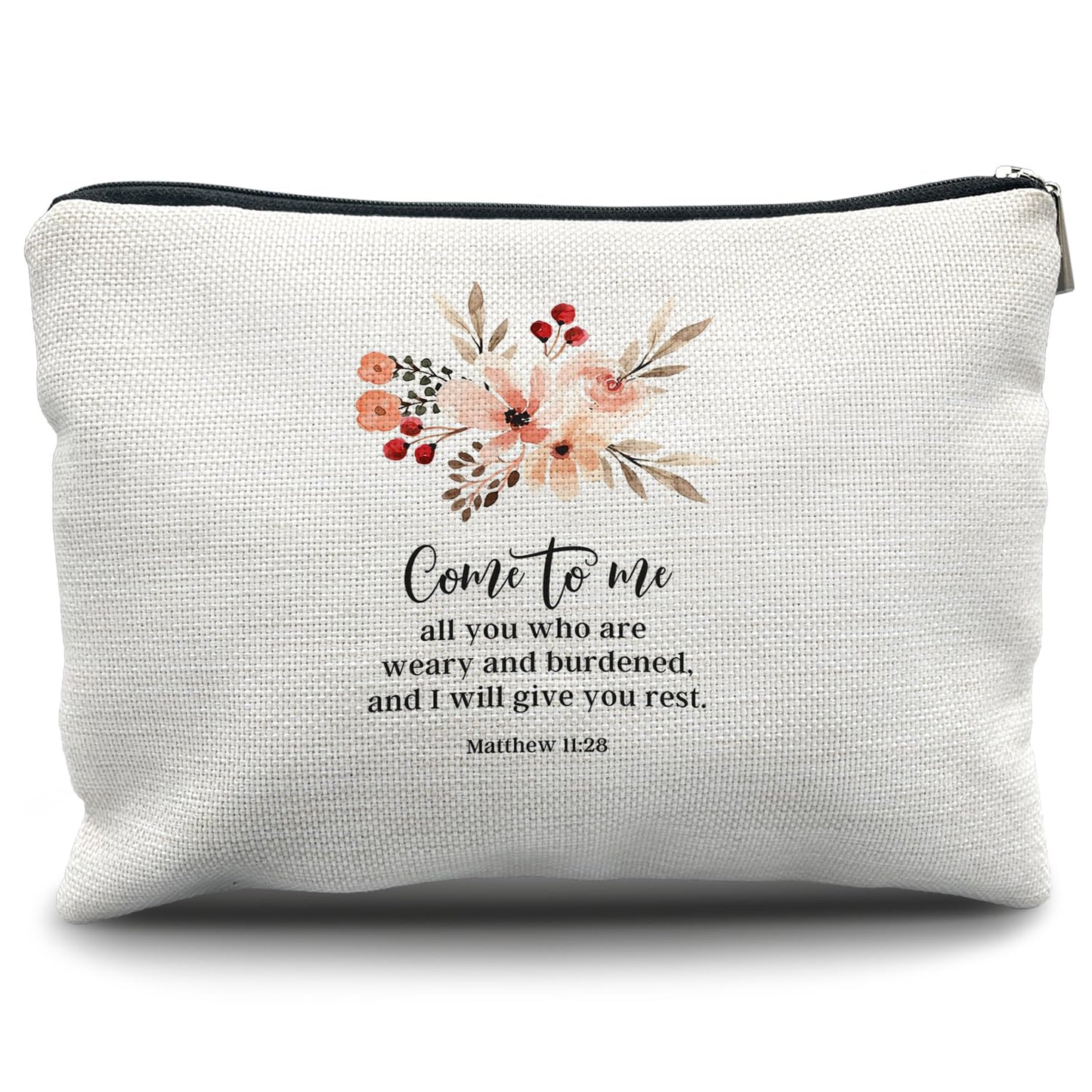 Nogrit Christian Inspirational Makeup Bag Cosmetic Bags for Women, Christian Gifts for Women Faith, Religious Bible Verse Small Makeup Cosmetic Bag for Purse, Matthew 11:28