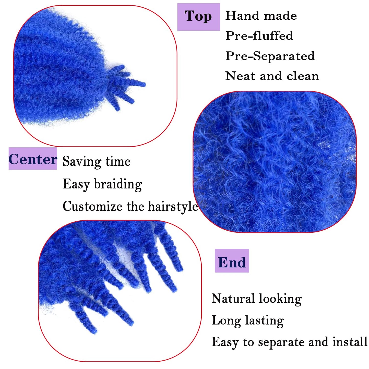 Marley Twist Braiding Hair 16 Inch Soft Springy Afro Kinky Braiding Hair, Blue Wrapping Hair for Soft Locs, Springy Afro Twist Hair For Black Women (16Inch(Pack of 2), Blue)