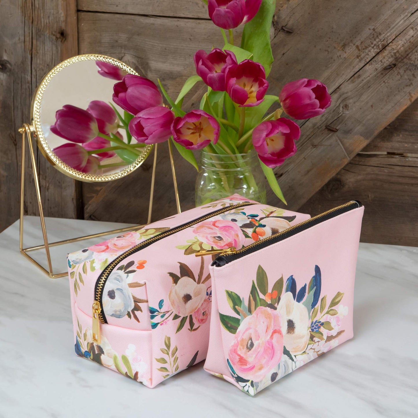 Cosmetic Bag for Makeup & Toiletries by Studio Oh! - Bella Flora - Fully Lined, Spacious Size: 10" W x 4.25" H x 4.75" D Loaf Pouch with Full Zip Closure