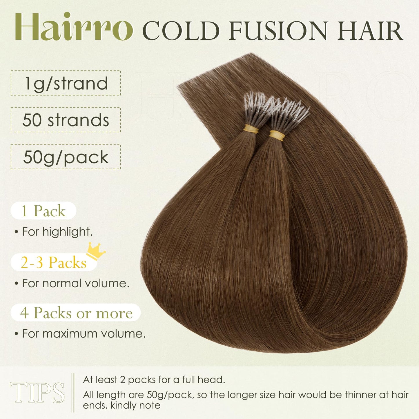 Hairro I Tip Hair Extensions Human Hair Transparent I Tips Real Hair Extensions Pre Bonded Cold Fusion Keratin Stick Tipped Hair Itips Hairpieces For Women 18 inch 50g 50S #04 Medium Brown