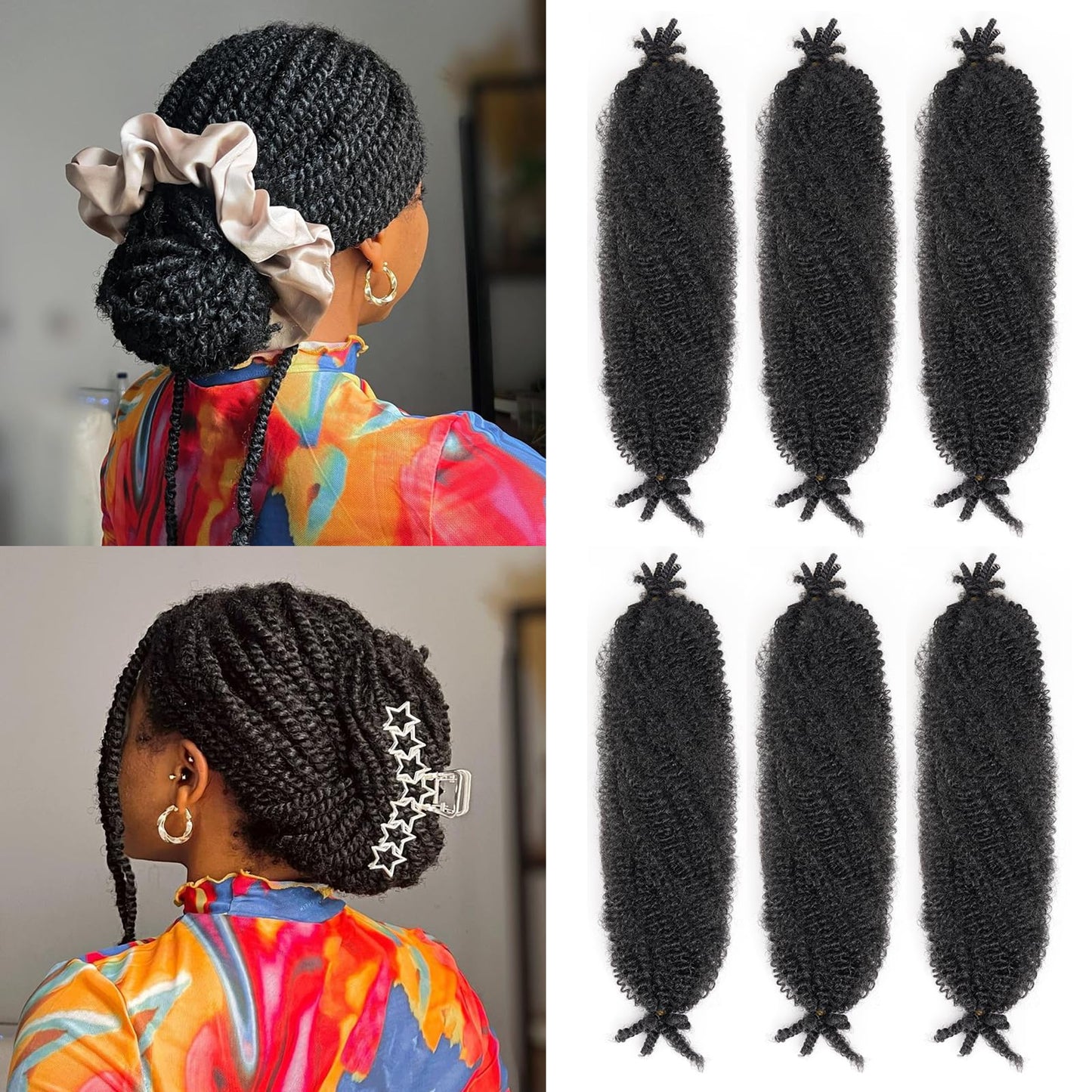 Toyotress Springy Afro Twist Hair - 24 Inch 6 Packs Natural Black Pre-Fluffed Spring Twist Hair for Butterfly Faux Locs Crochet Braids, Long Marley Twist Braiding Hair (24 Inch, 1B-6P)