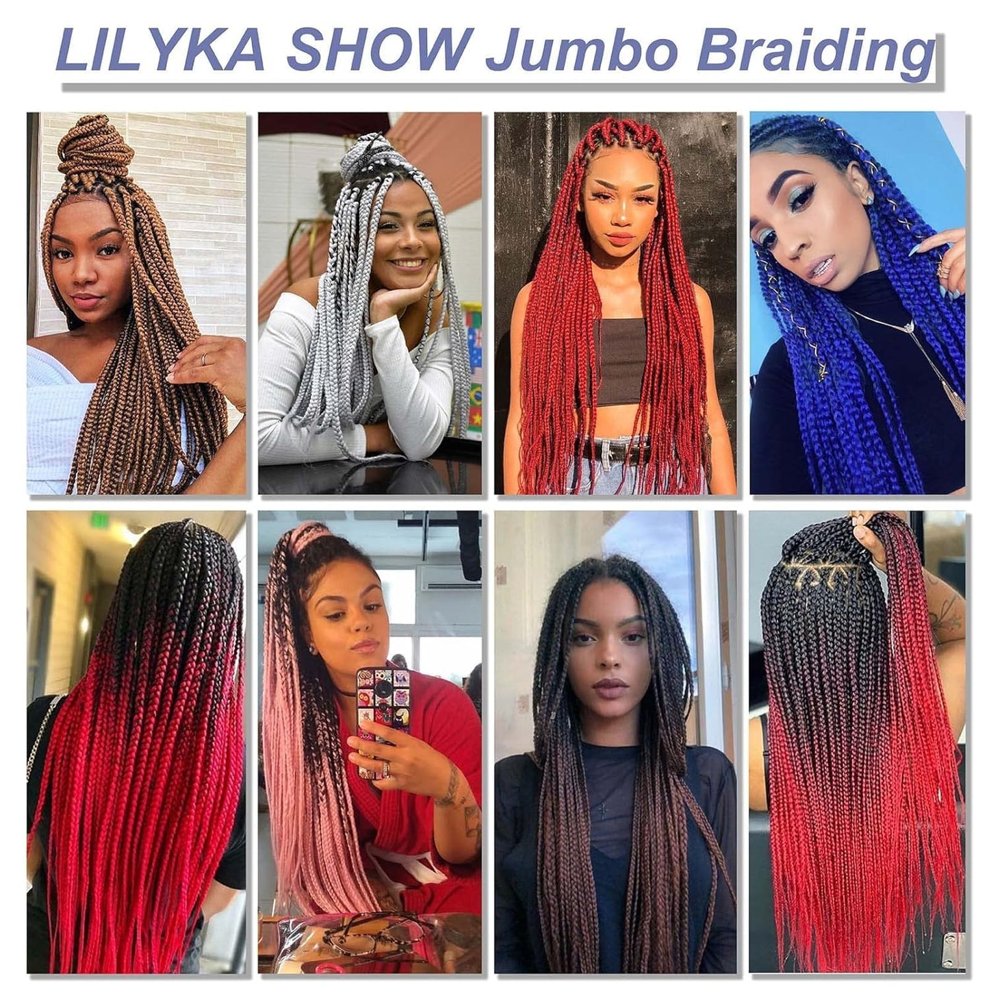 LILYKA SHOW 6 Packs 24 Inch Braiding Hair Extensions for Women Braiding Hair Ombre Jumbo Braiding Hair Extensions High Temperature Synthetic Braiding(24 Inch (Pack of 6), Black/White)