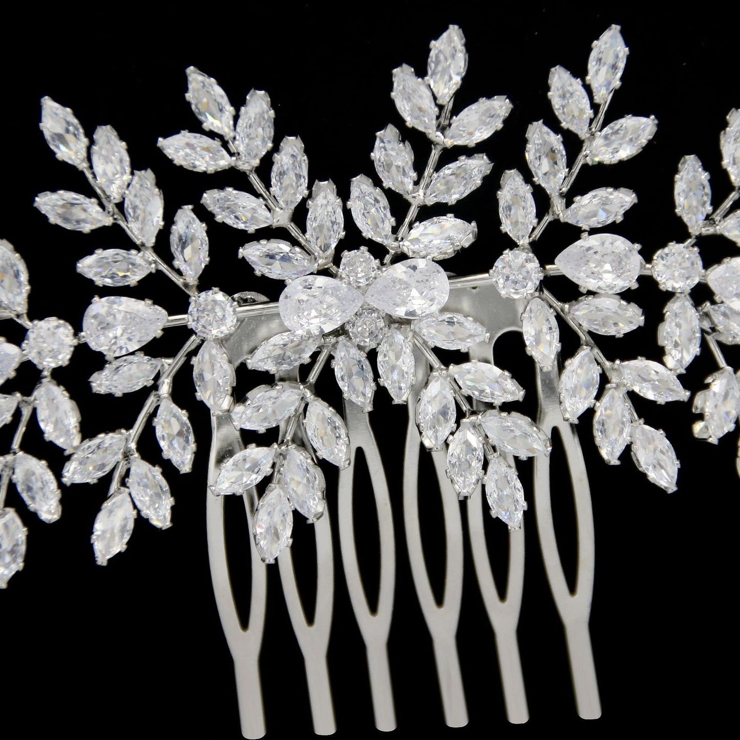 Cubic Zirconia Bridal Hair Comb Headpiece Crystal Hair Pieces for Brides Hair Clip Small Silver Wedding Hair Accessories Peinetas Para Cabello De Mujer Elegantes (Silver-Long)