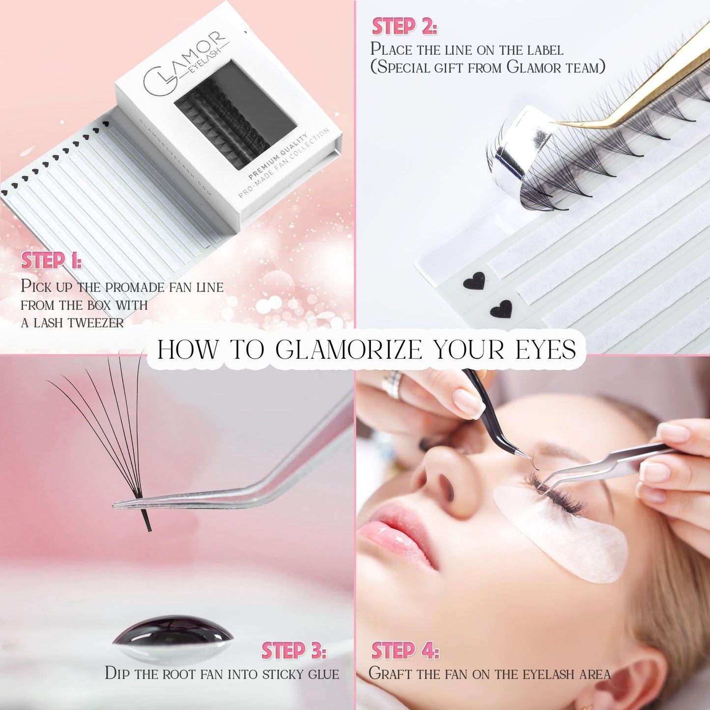 GLAMOREYELASH 1000 Ultra Speed Narrow Promade Fans|Natural Eyelash Extension 3D~16D|Handmade Individual Lashes Extension with 0.03/0.05/0.07mm Thickness of Mink Lashes | C CC D Curl for Cat Eye Lashes