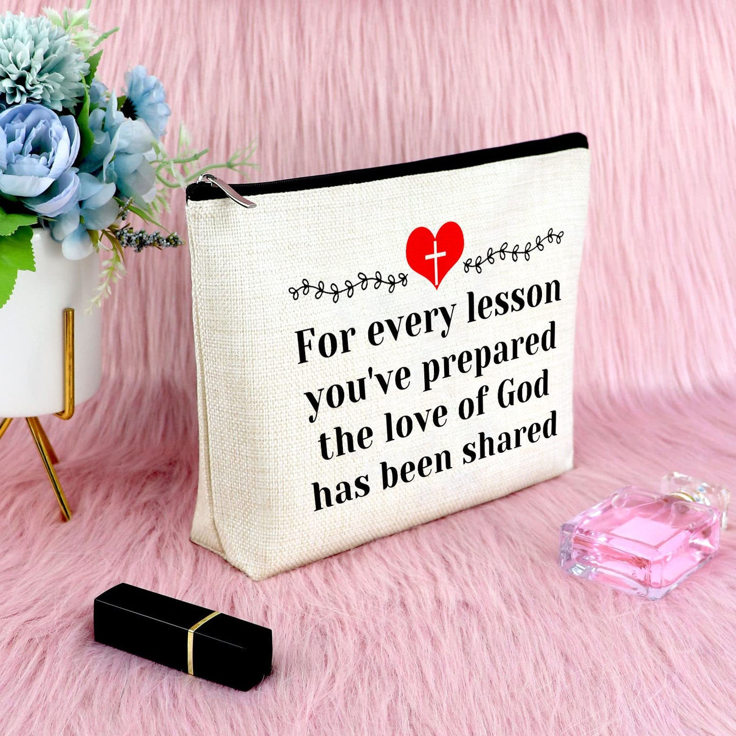 2Pcs Sunday School Teacher Appreciation Gift Makeup Bag Religious Gift for Women Teacher Appreciation Gift Christian Gift for Her Cosmetic Bag Birthday Gift for Teacher Graduation Christmas Gift