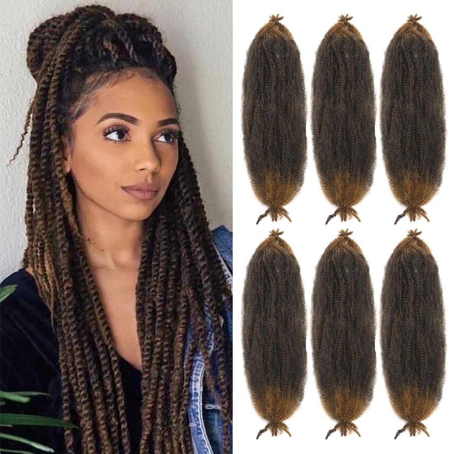 24 Inch 6Packs, Springy Afro Twist Hair Pre Fluffed Spring Twist Hair Pre Stretched Wrapping Hair for Soft Locs Hair Extensions (24 Inch (Pack of 6) (1b/27, 24 Inch (Pack of 6))