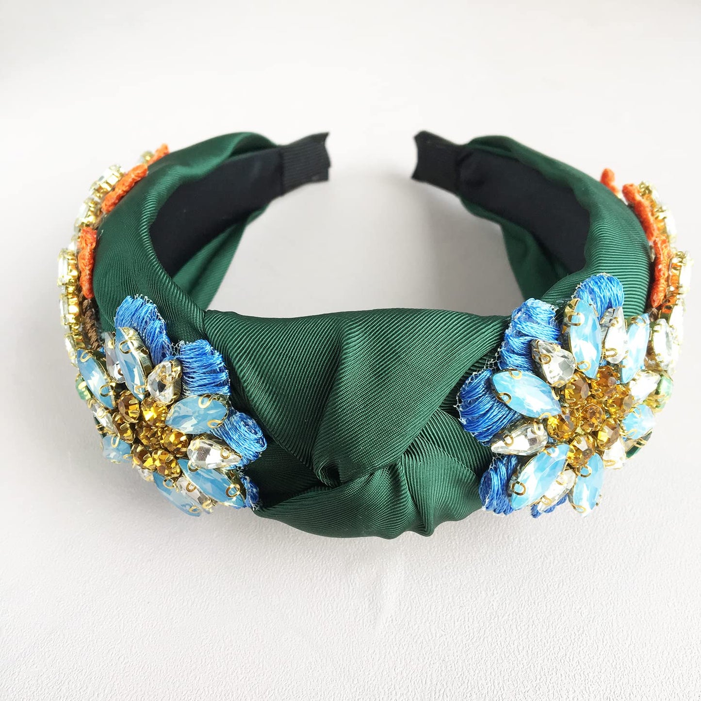 Yusier Baroque Rhinestone Crystal Headbands for Women Embroidered Hair Band Exquisite Hairband Women's Hair Accessories Hair Hoop A Variety of Colors, Satin Fabric (Dark Green)