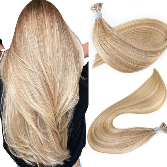 Itip Human Hair Extensions I Tip Hair Extensions Human Hair 50g 22inch#18613 Golden Brown mix Bleach Blonde Itip Hair Extensions I Tips Hair Extensions Real Human Hair Cold Fusion Itip Hair Extensions