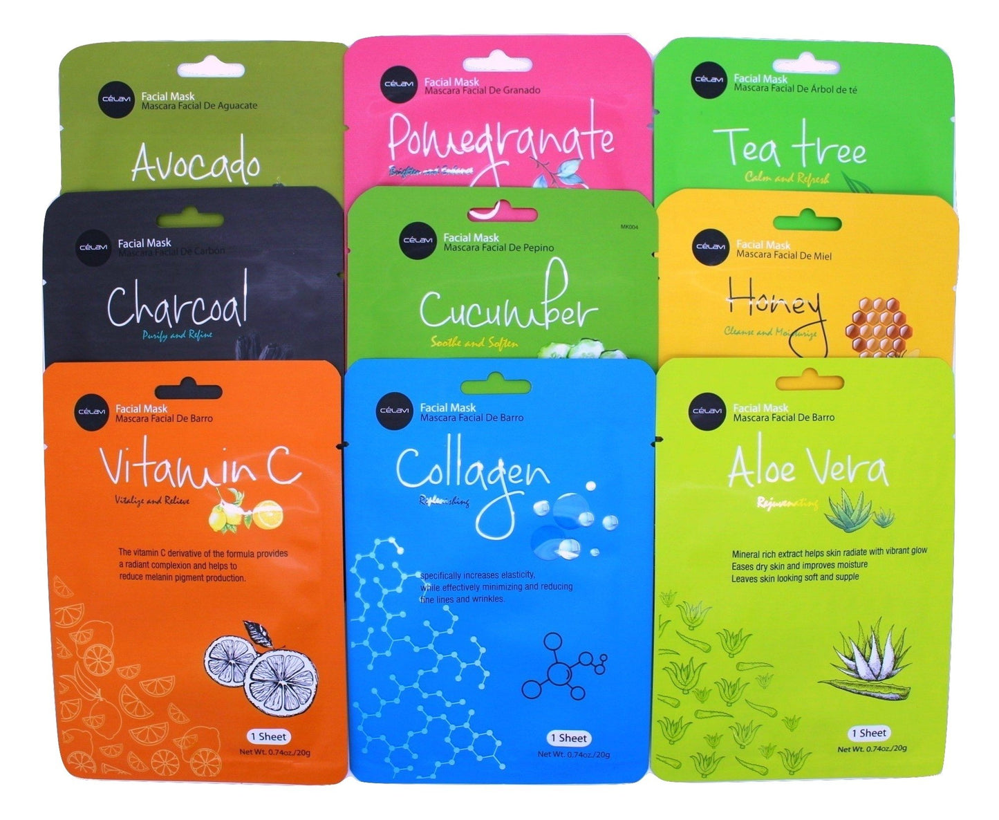 Celavi Essence Facial Mask Paper Sheet Korea Skin Care Moisturizing 12 Pack (Vitamin C)