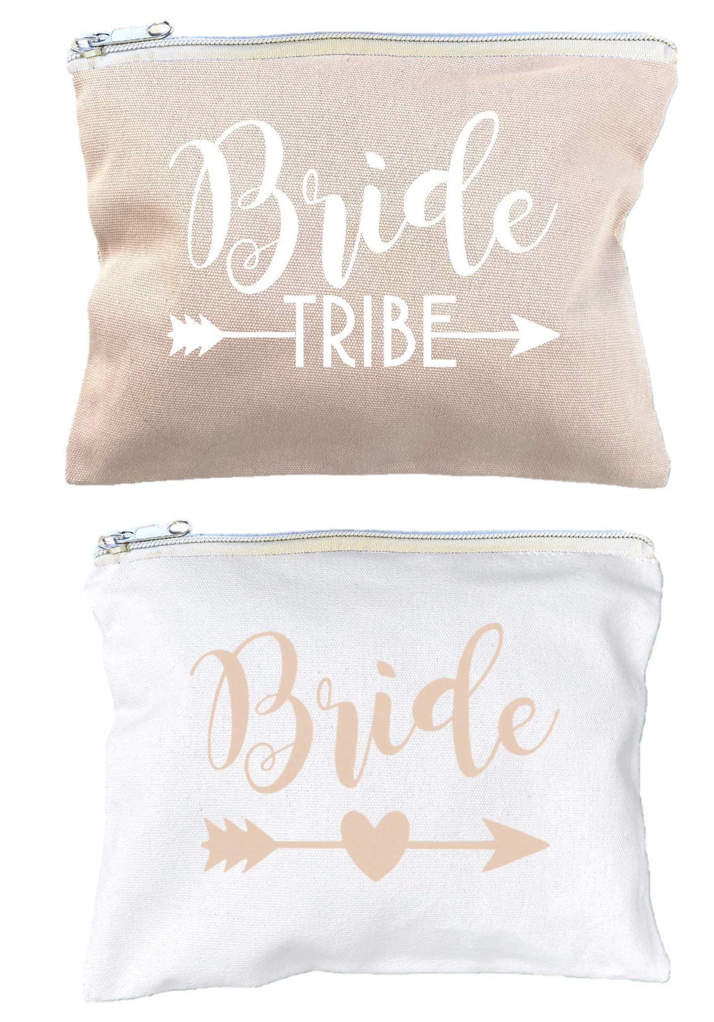 12 Pack Set + 1 Bride Bag | AMERIBA Premium Natural Cotton Canvas Makeup Bag- Bridesmaids Gifts for The Bachelorette Party or Bridal Shower (White & Soft Peach)