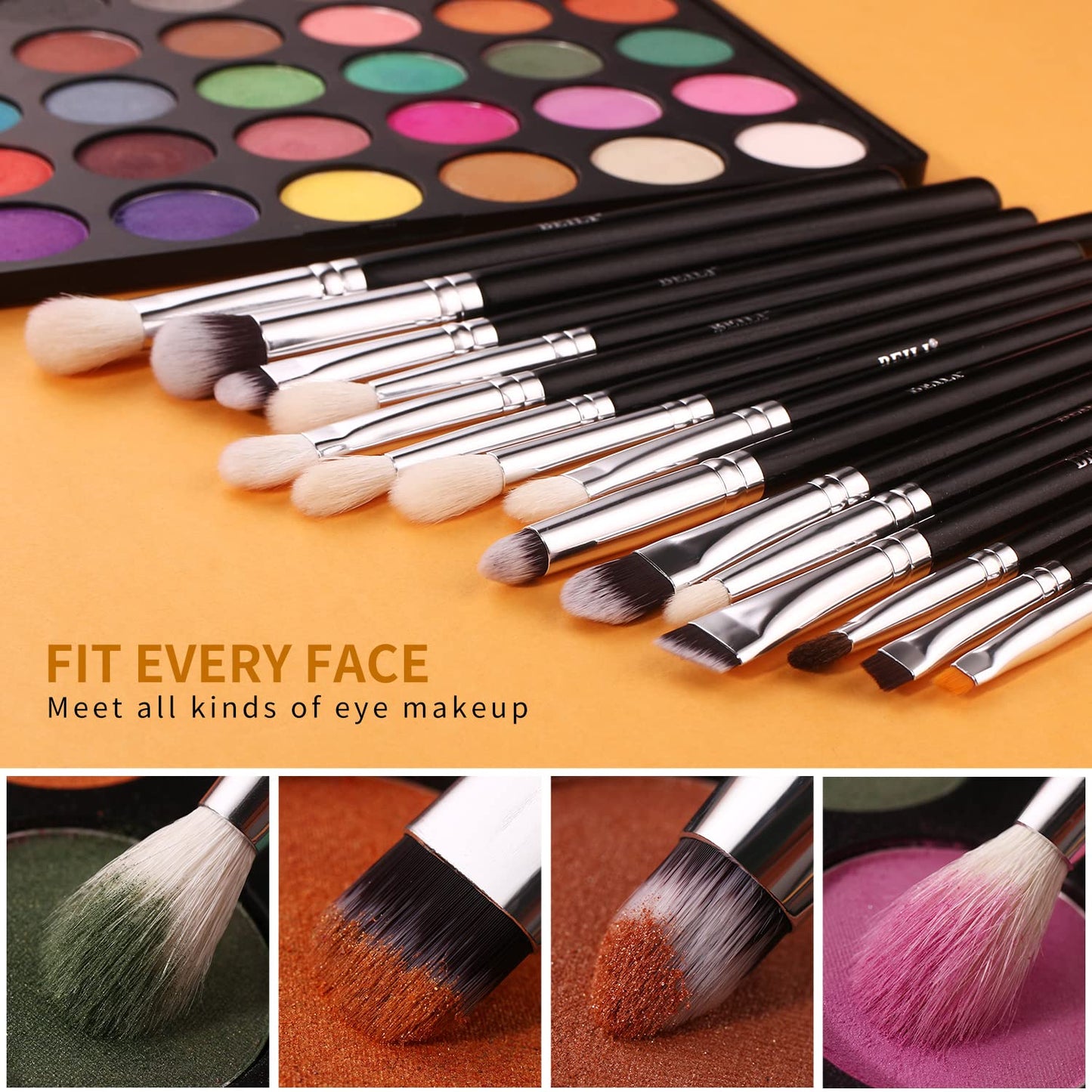 BEILI Eye Makeup Brushes 15pcs Eyeshadow Brushes Soft Synthetic-Natural Hair Eye Shadows Blending Concealers Eyebrow Eyeliner Professional Make Up Brushes Set