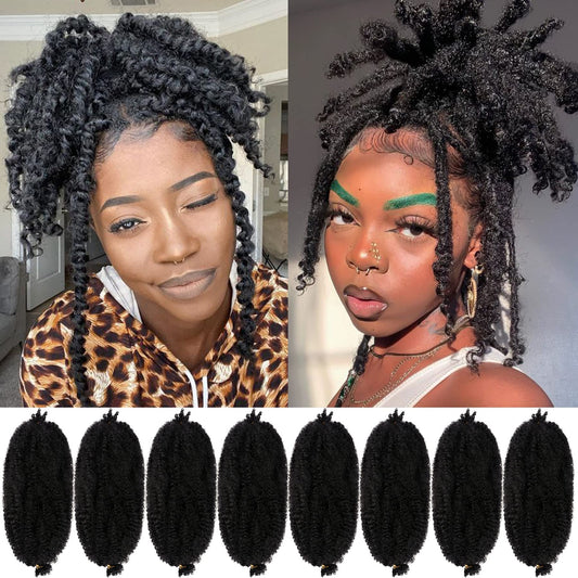 Springy Afro Twist Hair 8 Packs Marley Twist Braiding Hair Pre Separated Spring Twist Hair for Faux Locs Crochet Hair Kinky Twist for Braiding Synthetic Hair Extensions (1b#, 12inch(Pack of 8)