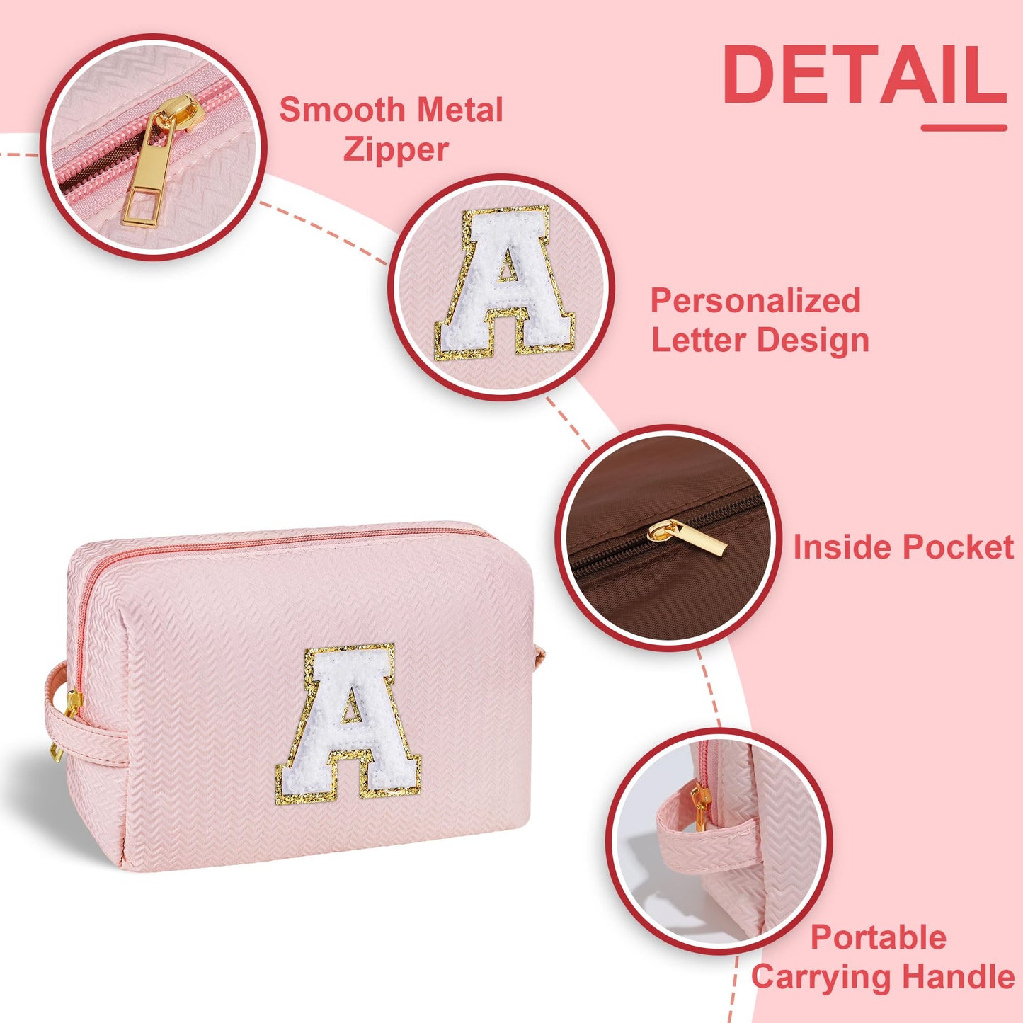 YOOLIFE Personalized Birthday Gifts for Women, Letter O Eachy Travel Pink Makeup Bag Organizer Make Up Bags for Women Cosmetic Bag Skincare Toiletry Bag Best Friends Birthday Gifts for Her Mom Teen