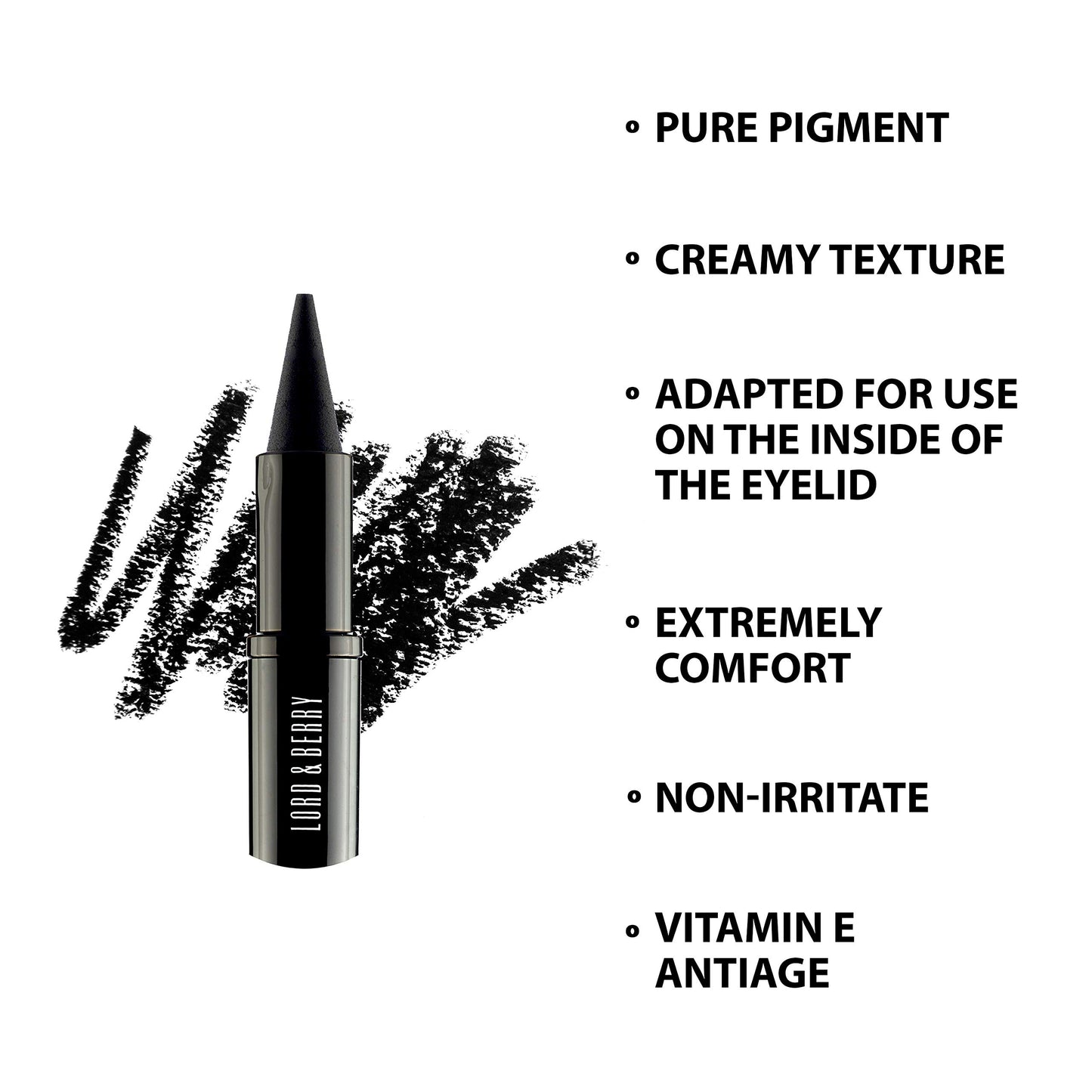 Lord & Berry KAJAL STICK Eye Liner, Long Lasting Soft Gel based eyeliner pencil for Women With Smudgeable Soft Finish to give Smoldering Sexy Look to Eyelids, Cruelty Free Makeup - Intense Black