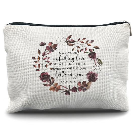 Nogrit Christian Inspirational Makeup Bag Cosmetic Bags for Women, Christian Gifts for Women Faith, Religious Bible Verse Floral Small Makeup Cosmetic Bag for Purse, PSALM 33:22