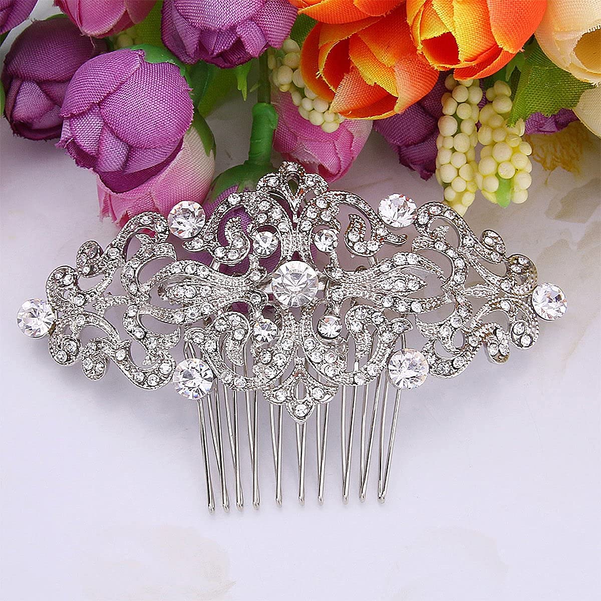 EVER FAITH 1920s Wedding Hair Accessories Austrian Crystal Bridal Art Deco Vintage Hair Piece Side Comb for Women Bride Clear Gold-Tone