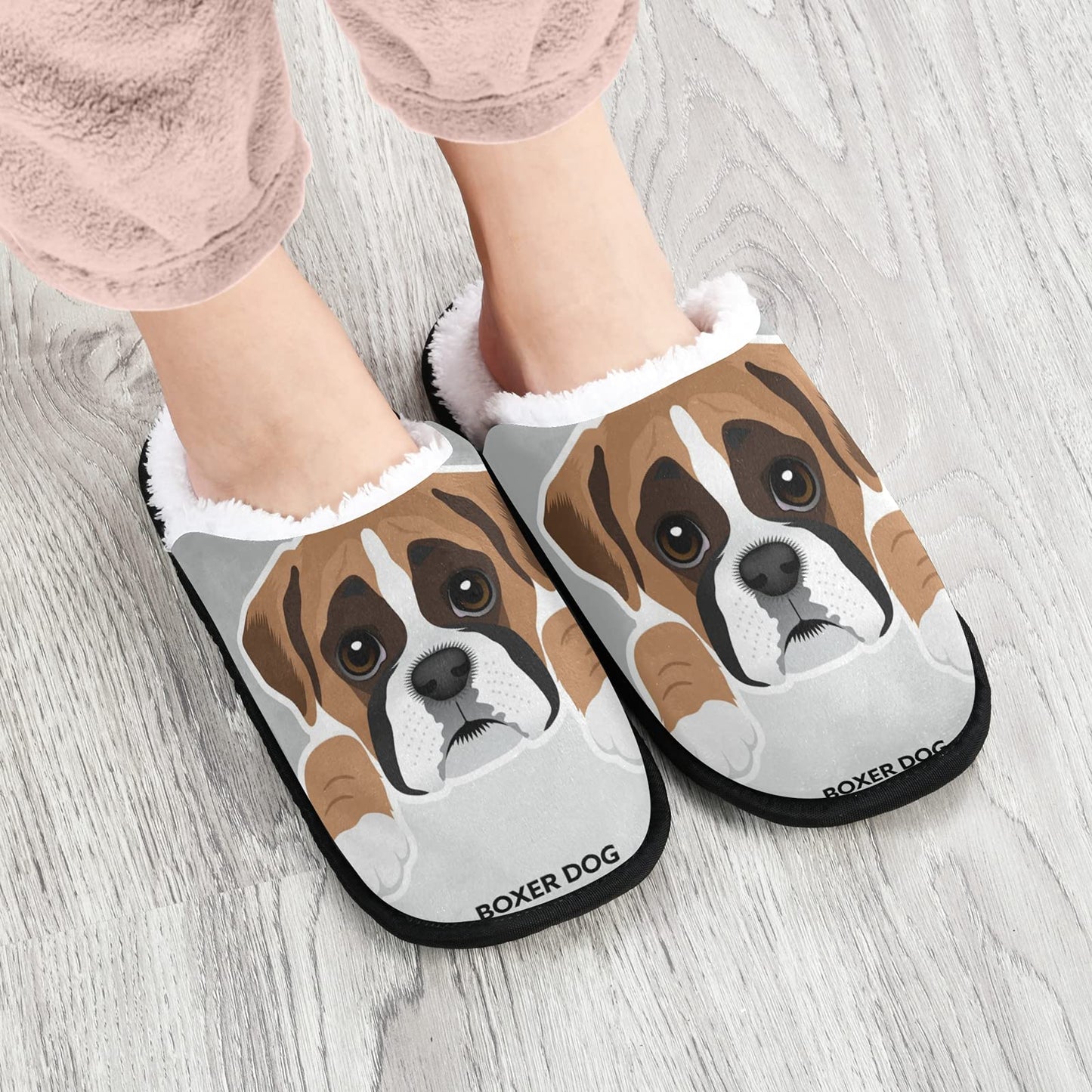 Dussdil Boxer Dog Puppy Womens Mens Slippers Home Spa Slippers Memory Foam Closed Toe Slipper Non Slip for House Hotel Bedroom Travel Shoes M