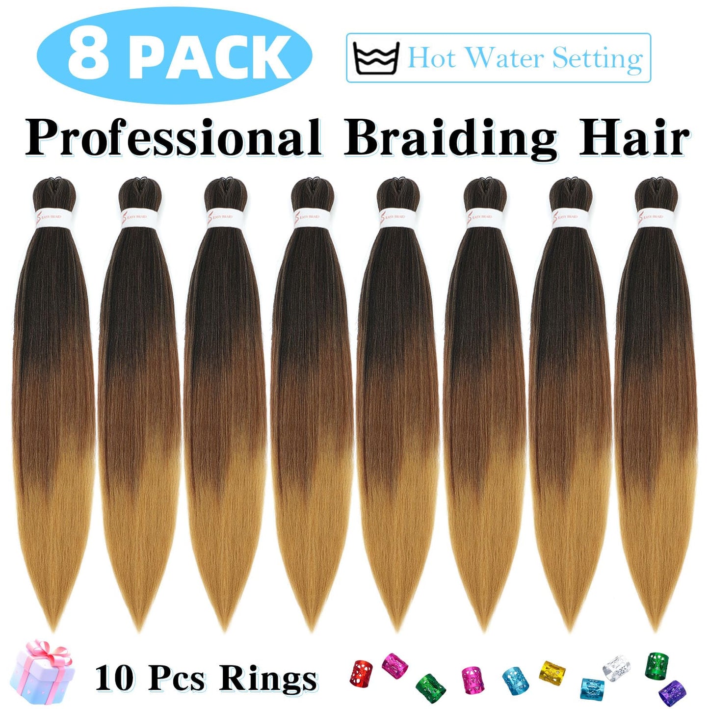 Braiding Hair Pre Stretched 30 Inch 8 Pack Braiding Hair Extensions Itch Free Soft Yaki Texture Hot Water Setting Synthetic Crochet Braids Hair For Women Girls (30Inch,1B/30/27)