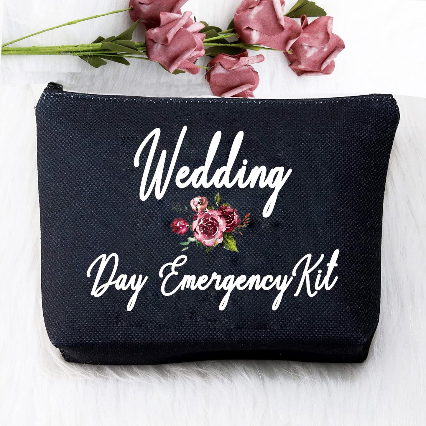 PXTIDY Bride Wedding Day Emergency Kit Bridal Shower Gift Wedding Survival Kit Makeup Bag Bride To Be Gift (black)