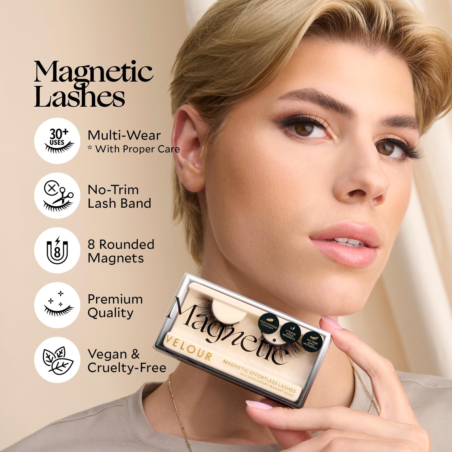 Velour Magnetic Eyelashes – Luxurious False Lashes – Reusable Magnetic Lashes – Wear up to 30x – Vegan, All Eye Shapes, Natural Magnetic Lashes, Magnetic Eyeliner not Included (She's A Magnet)