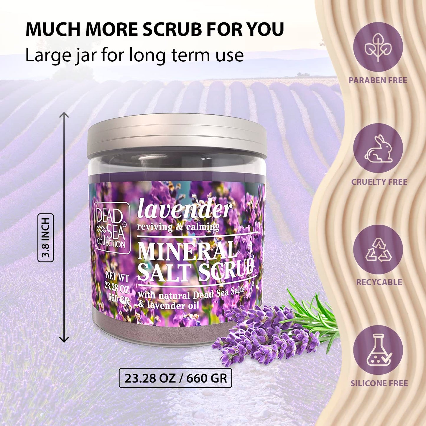 Dead Sea Collection Lavender Salt Body Scrub - Large 23.28 OZ - with Pure Oils and Dead Sea Minerals