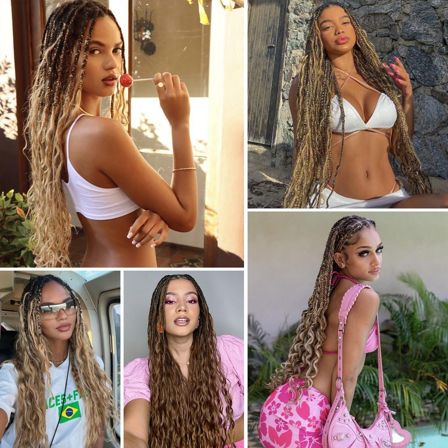 HANNE Double Ended Dreadlock Extensions Soft Boho Box Braids 24 Inch Crochet Synthetic Dreadlock Extensions with Curly End Dreads Extensions for Women Brown to Honey Brown (10 Strands/Pack MT1/30)