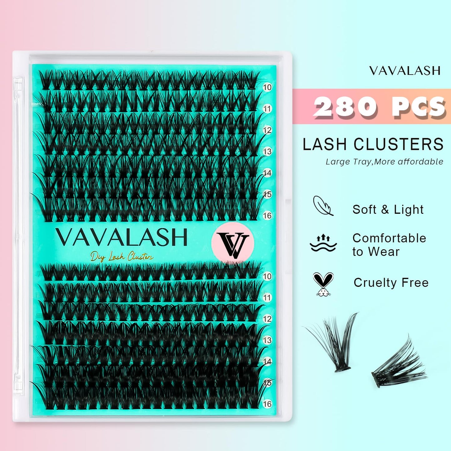 VAVALASH DIY Lash Extension Kit 280 Clusters Individual Lashes Kit 40D 50D 0.07D-10-16mm Lash Clusters, Lash Bond and Seal, Lash Tweezer for DIY Eyelash Extension at Home（Kit-40D+50D-0.07D-10-16MIX）