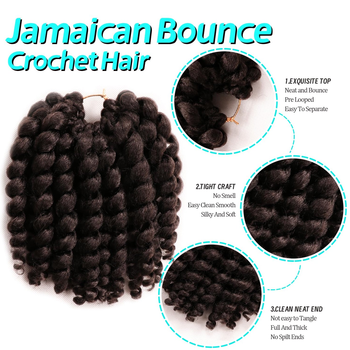 8 Inch Jamaican Bounce Crochet Hair 22 Strands Jumpy Wand Curl Crochet Hair 4 Packs Curly Crochet Hair for Black Women (8 Inch 4 Packs, 4)