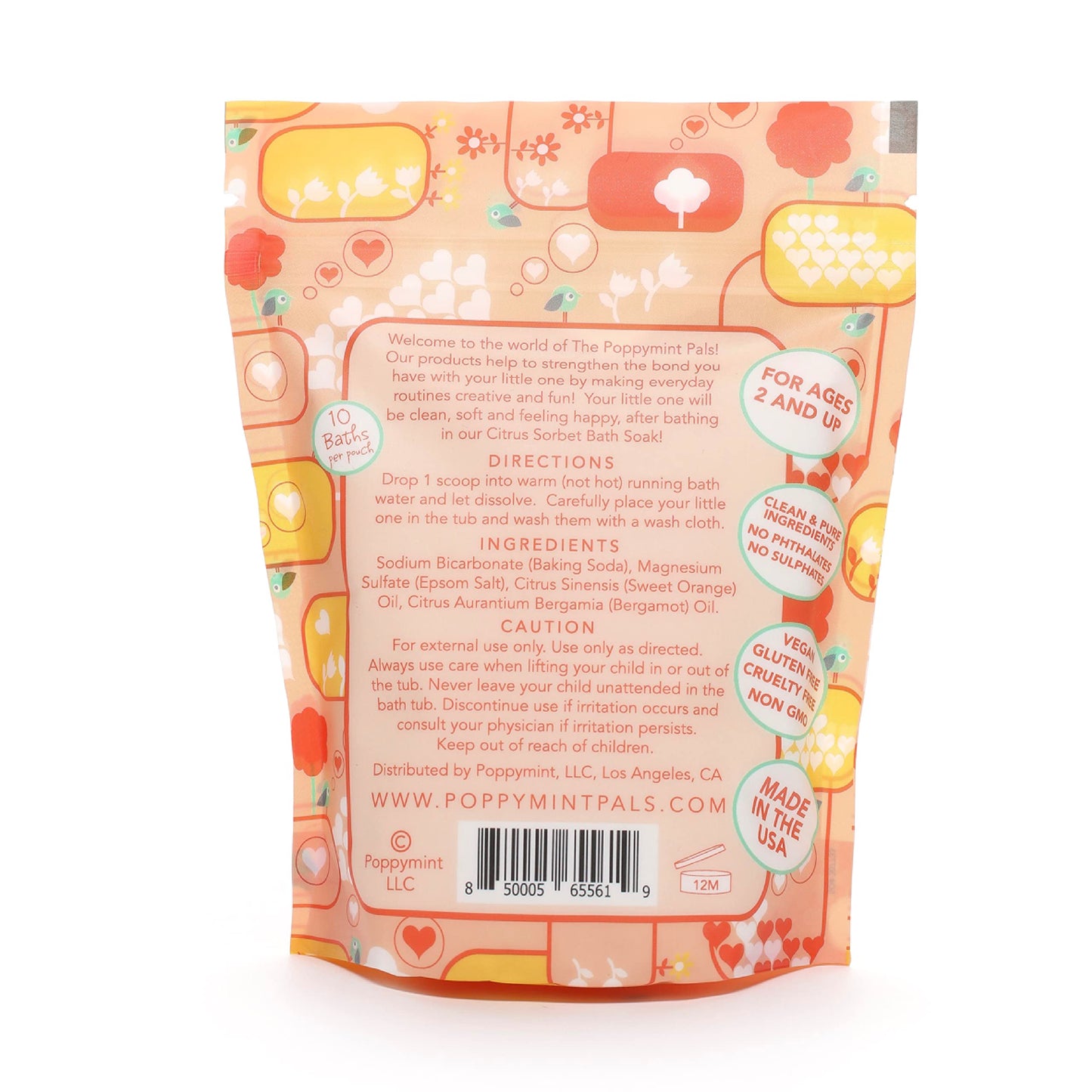 Laki Naturals Poppymint Pals Toddler Bath Soaks - Funtime Citrus Sorbet