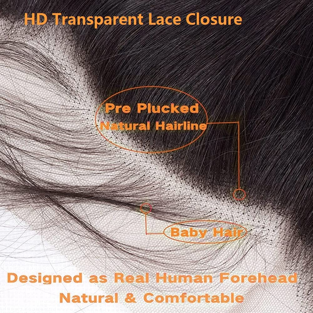 13x4 Body Wave Frontal Human Hair 20 Inch HD Lace Frontal Closure 10A Unprocessed Brazilian Virgin Hair Ear to Ear Transparent Lace Frontal Pre Plucked with Baby Hair