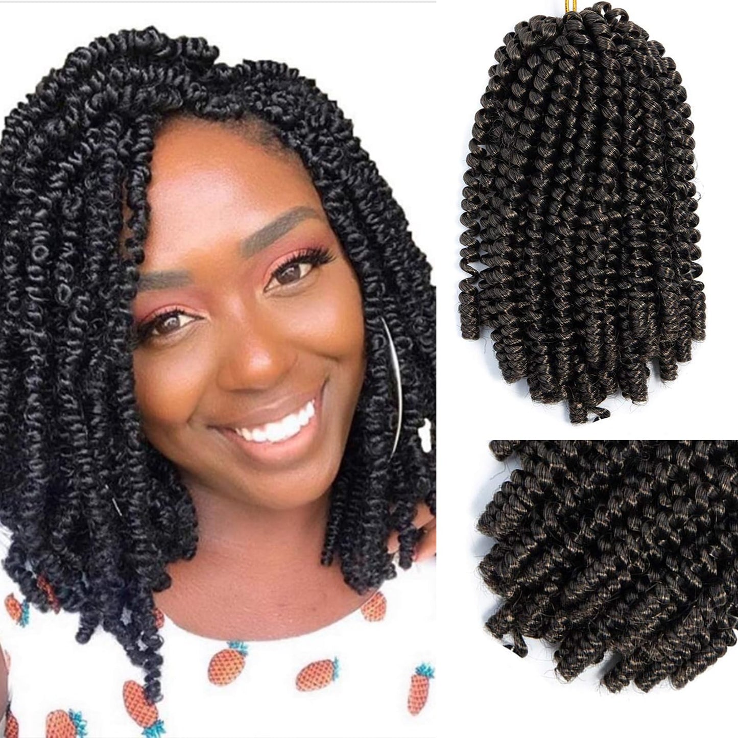 6 Pack Spring Twist Crochet Braiding Hair 8 Inch Bomb Twist Crochet Braids Ombre Colors Low Temperature Kanekalon Synthetic Fluffy Hair Extensions 15 Strands 55g/Pack (8inches, M1B-27)