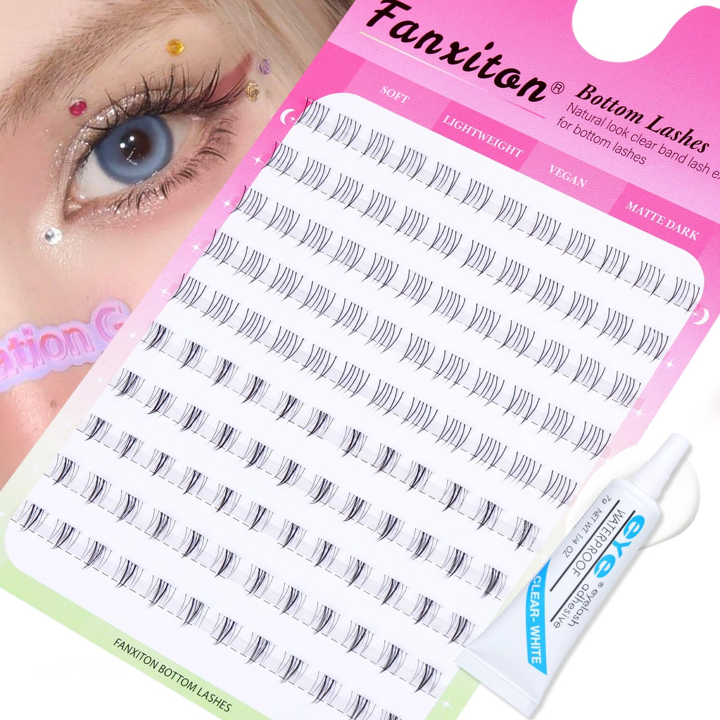 FANXITON Bottom Lash Extension Kit DIY Manga Lash Clusters with Lash Glue 6-7mm Natural 2 Style Lower Lashes 120Pcs Anime Eyelashes Cluster Kit