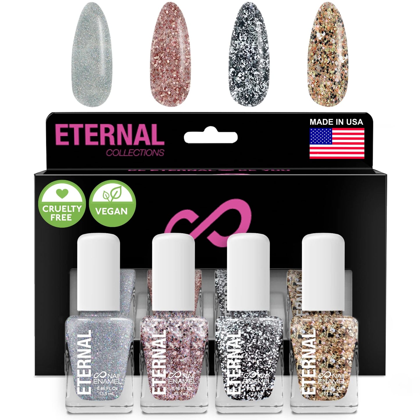 Eternal Glitter Nail Polish Set for Women (CONFETTI CARNIVAL) - Rose Gold Nail Polish Set for Girls | Long Lasting & Quick Dry Nail Polish Kit for Home DIY Manicure | Made in USA, 13.5mL (Set of 4)