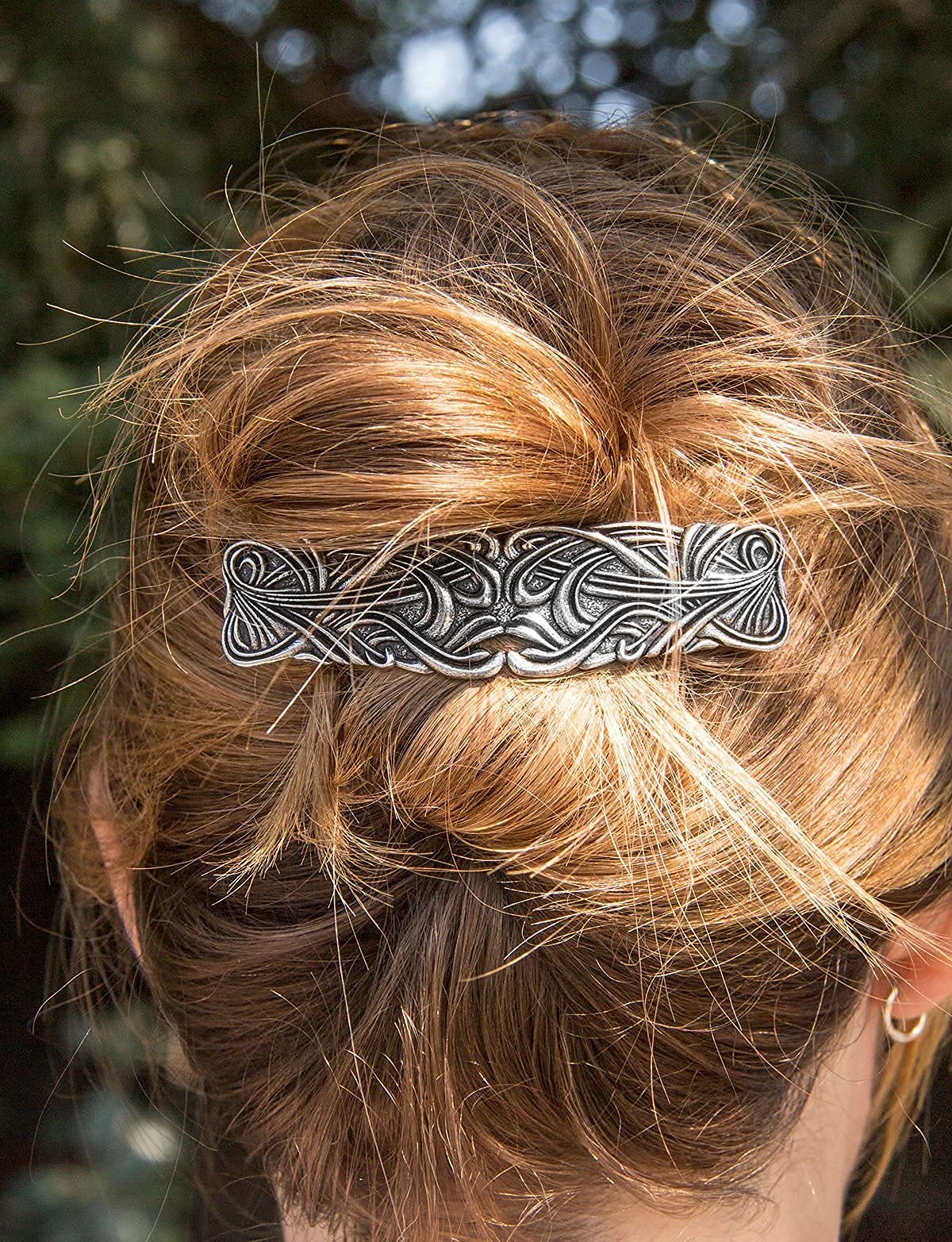 Large Art Nouveau Swirl Hair Clip, Hand Cast Metal Barrette Made in the USA with an 80mm Clip by Oberon Design, 1 Piece