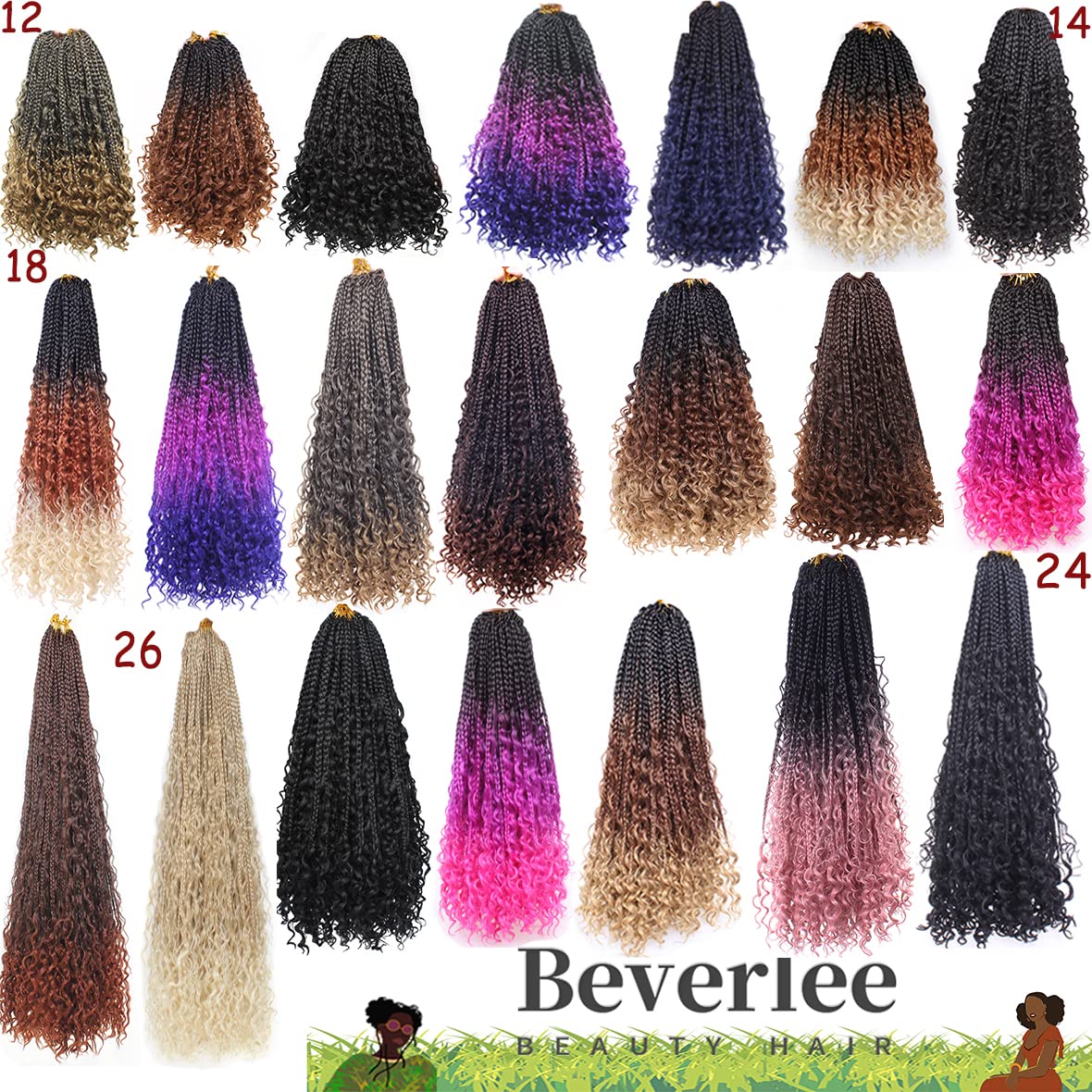 Beverlee 10 Inch 8 Packs Boho Box Braids Goddess Box Braids Crochet Hair Bohemian Hippie Braids Braiding Hair Box Braids with Curly Ends Messy Pre-Looped Synthetic Crochet Hair for Black Women 2/3#