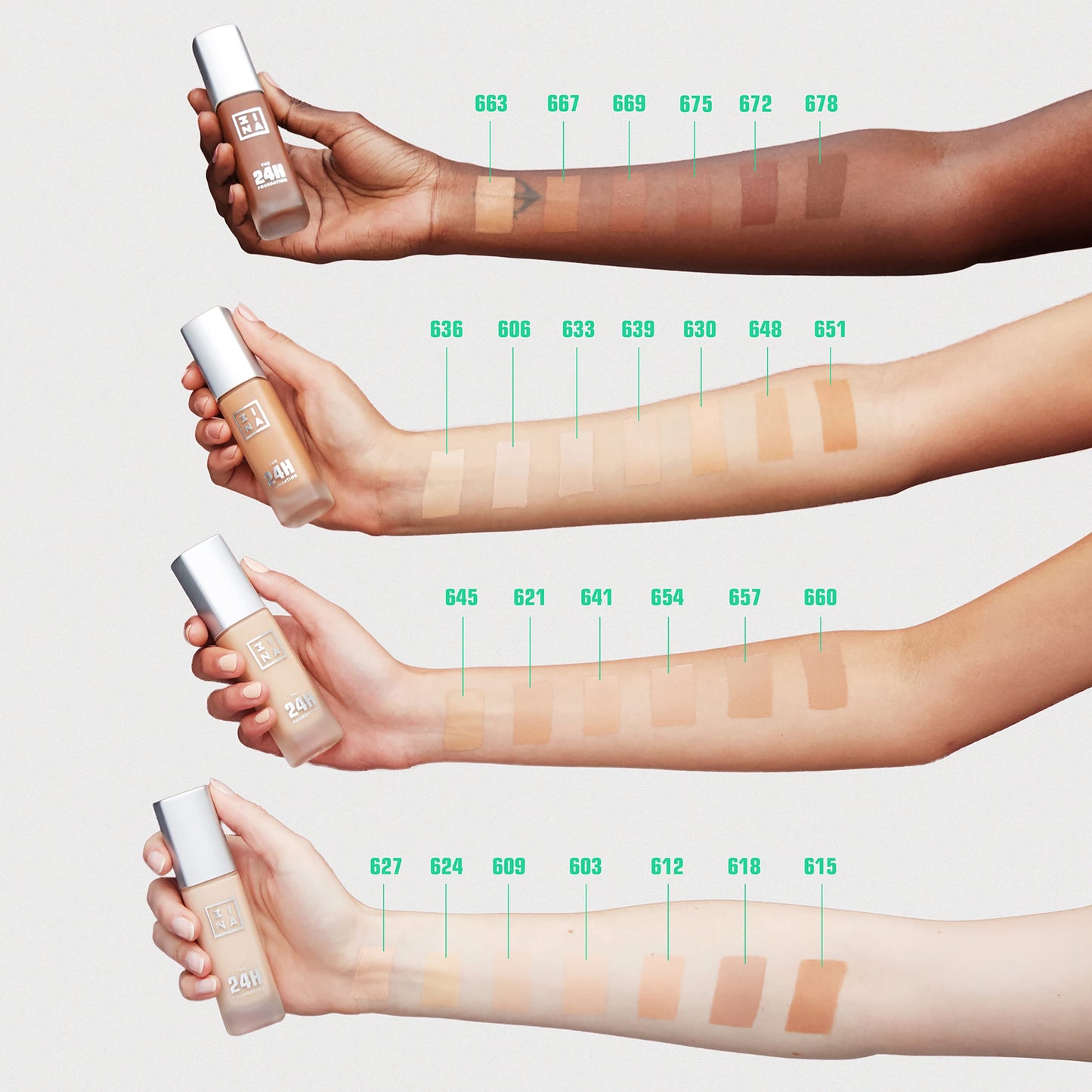 3INA The 24H Foundation 660-24H Long-Wearing Formula - Medium To High Buildable Coverage - Smooth Matte Finish - Expanded Shade Selection - Waterproof, Cruelty Free, Vegan Makeup - 1.01 Oz