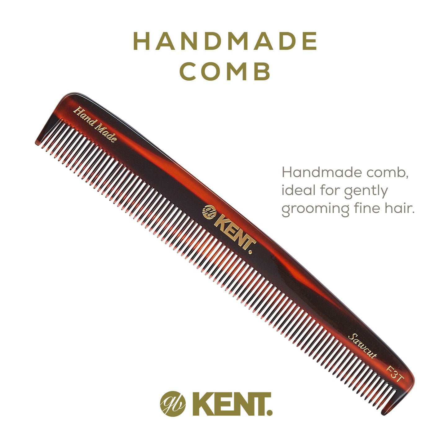 Kent F3T Handmade Dressing Table Comb for Men and Women, All Fine Tooth Hair Comb Straightener for Everyday Grooming Styling Hair, Beard and Mustache, Saw Cut and Hand Polished, Made in England