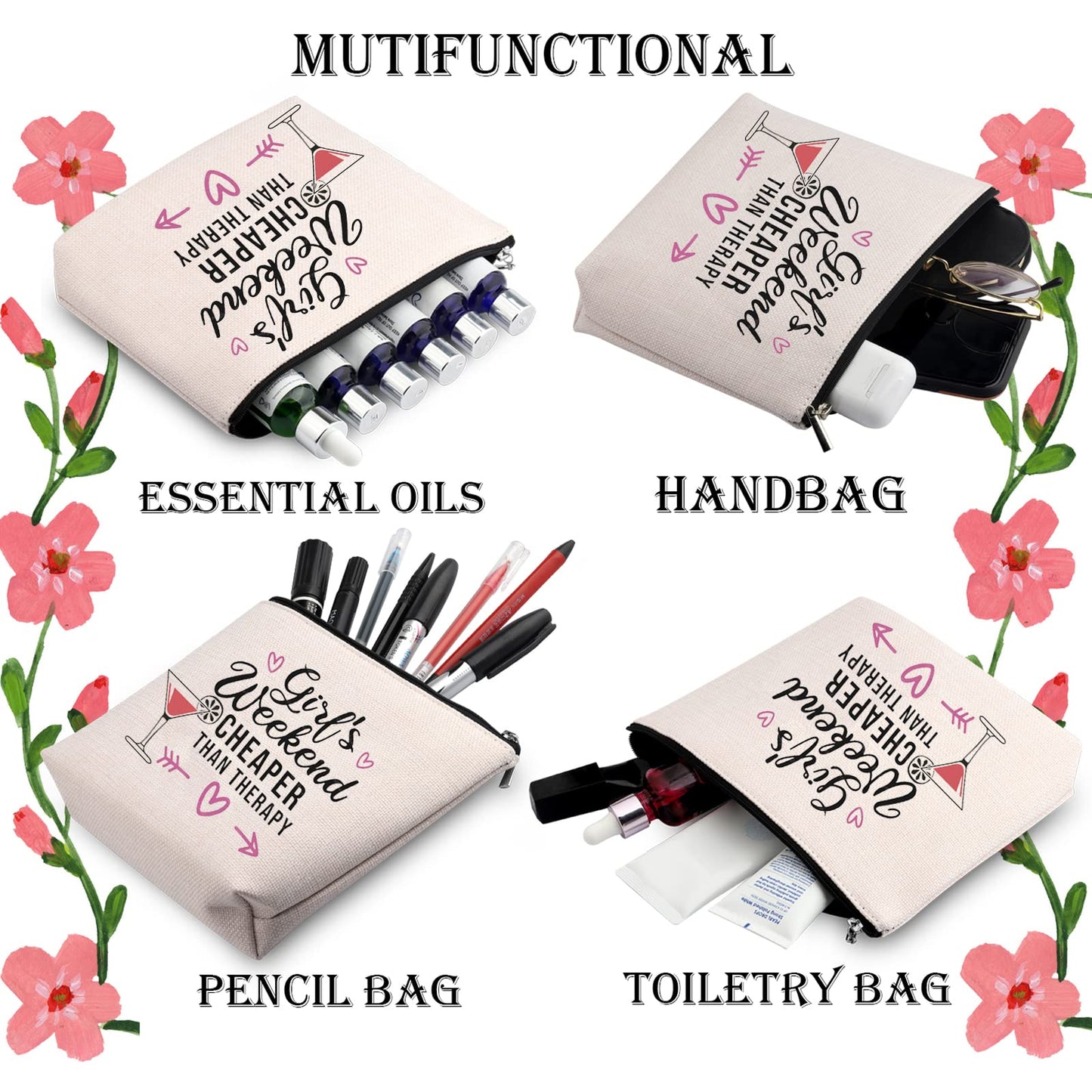 WCGXKO Weekend Cheaper Than Therapy Zipper Pouch Makeup Bag Weekend Trip Gift for Best Friend(Weekend Cheaper)