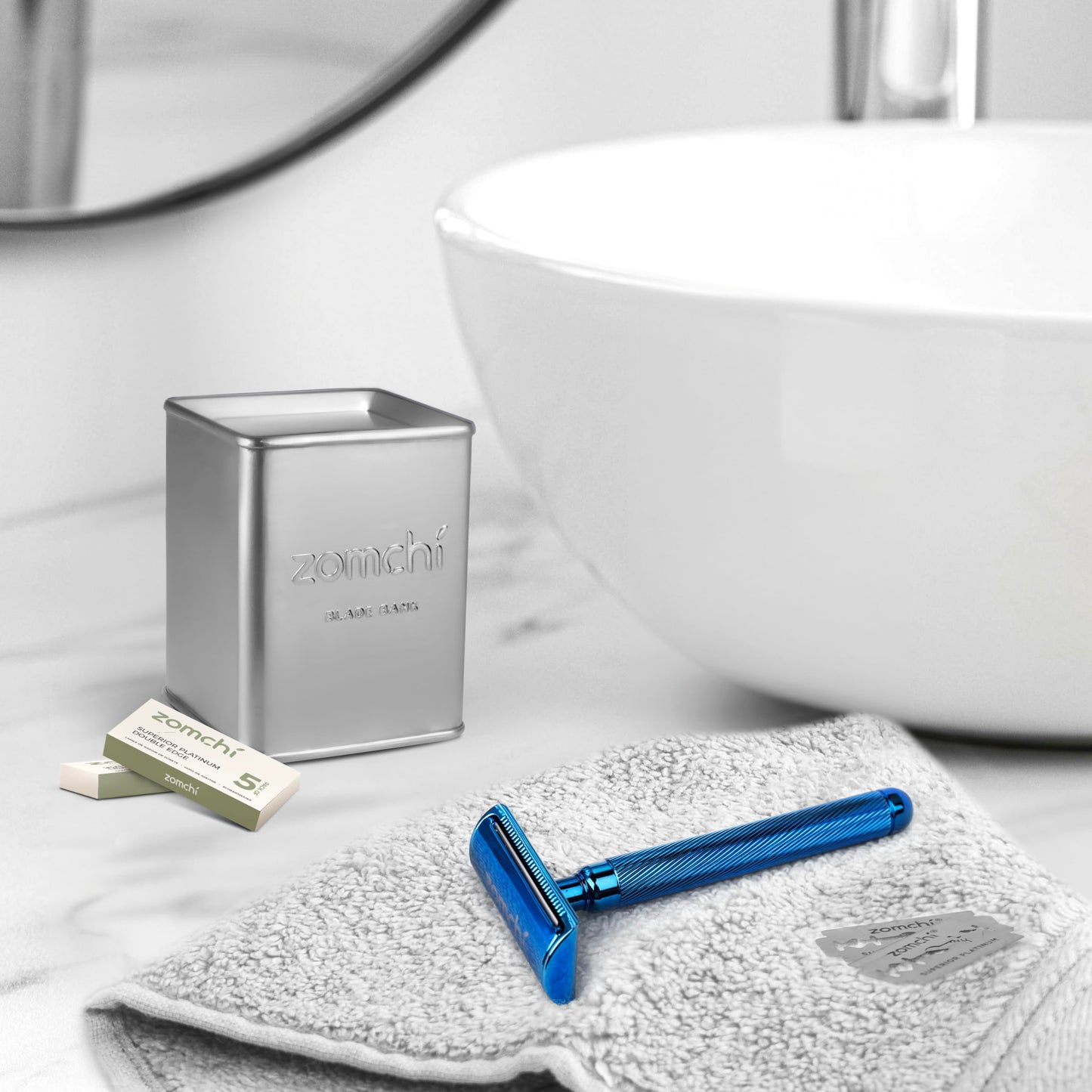 ZOMCHI Double Edge Safety Razor for Men & Women, Premium Metal Razor with 10 Double Edge Safety Razor Blades, Eco-Friendly Razor – Noble Blue