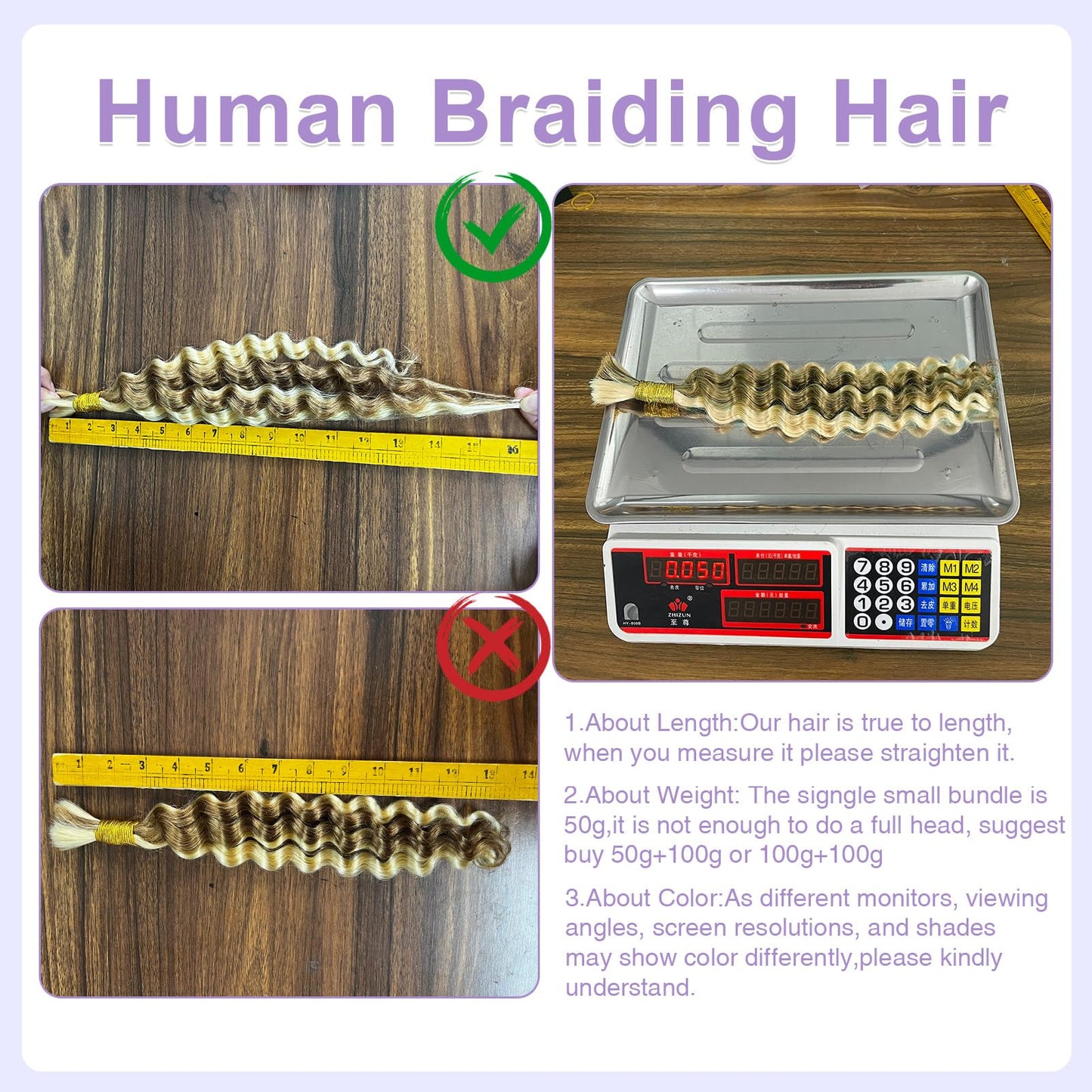 DSEKCAIN P27/613 Blonde Human Braiding Hair for Boho Braids Human Hair 1 Bundle 50g 16 Inch Deep Wave Crochet Braids Human Hair Curly Braiding Human Hair Bulk No Weft 16A Boho Human Hair for Braiding