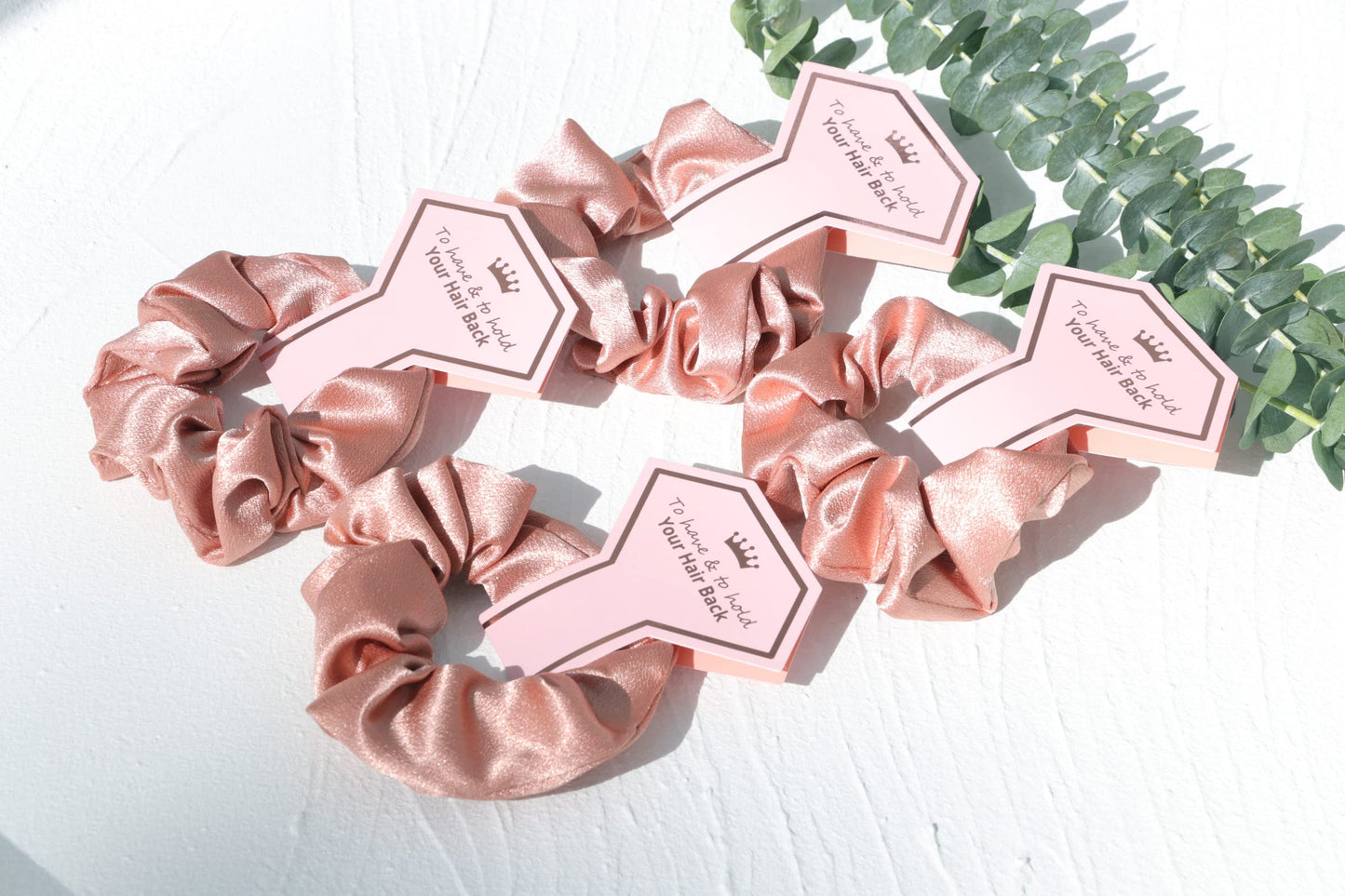 10 PACK Scrunchies for Bridesmaids, Proposal Gifts, Elastics Hair Ties, Bachelorette Party Favors (To Have and To Hold Your Hair Back) RoseGold