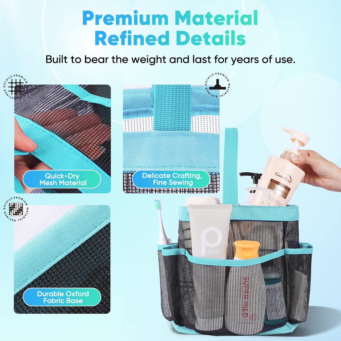 EUDELE Mesh Shower Caddy Portable for College Dorm Room Essentials with 8-Pocket Large Capacity,Shower Bag for Beach,Swimming,Gym,Travel essentials