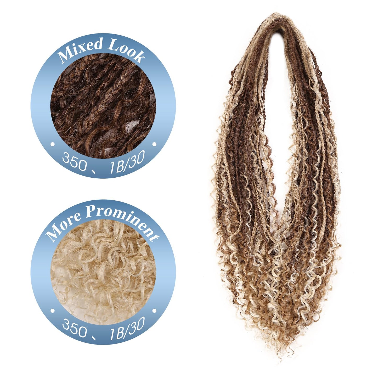 HANNE Boho Synthetic Dreadlock Extensions with Box Braids Soft Double Ended Dreadlock Extensions for women 24Inch 10 Brands Crochet Thin DE Dreadlocks Blonde to Blonde (10 Strands/Pack MT27/613)