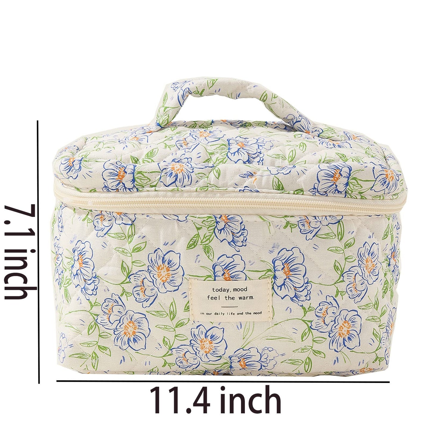 TWOYOMN Printed Cotton Makeup Bag Large Travel Cosmetic Bag Quilted Cosmetic Pouch Aesthetic Floral Toiletry Bag for Women Girls bag