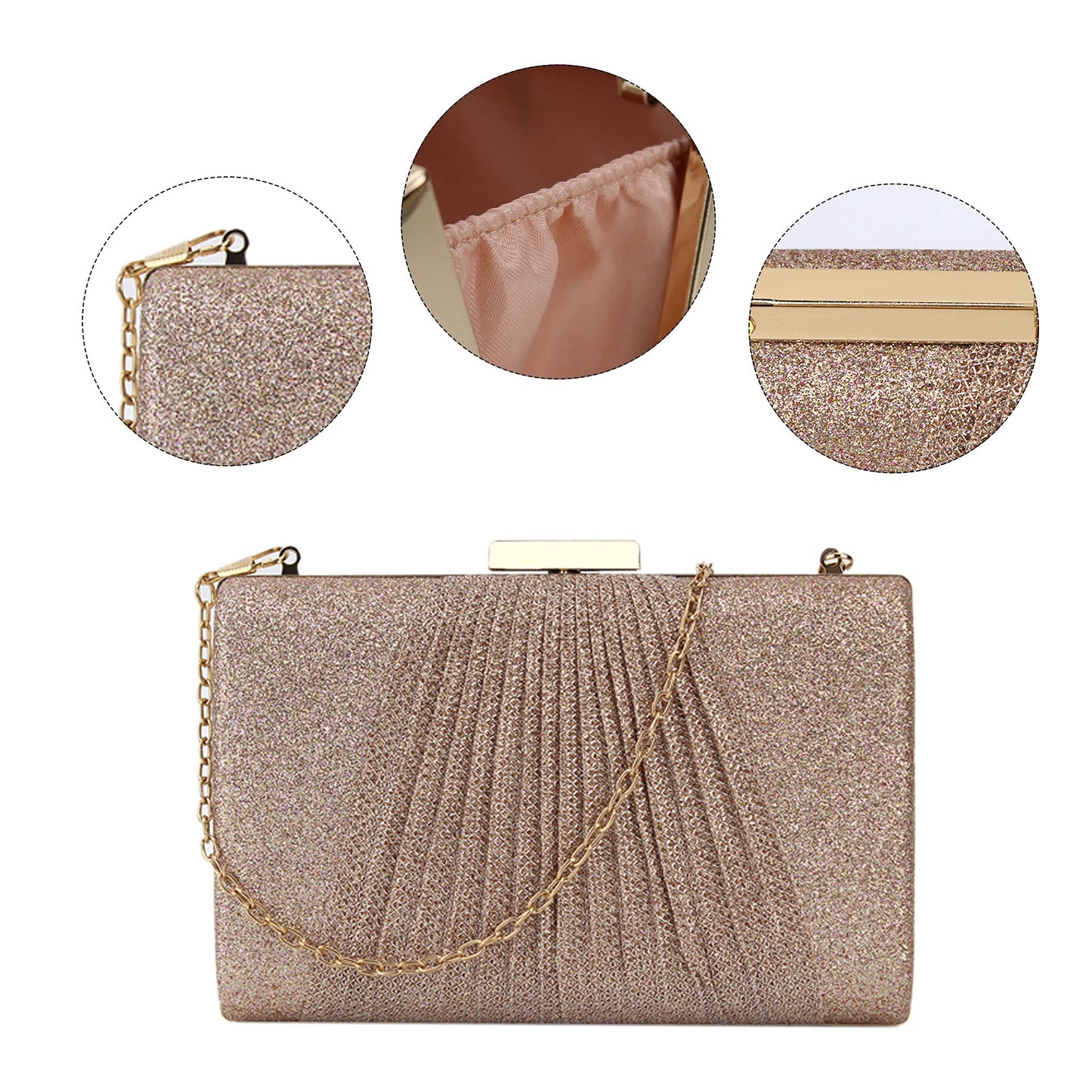 Women Metal Vintage Evening Bag Clutch Purse Hollow Wedding Party Chain Crossbody Bag (T-Champagne)