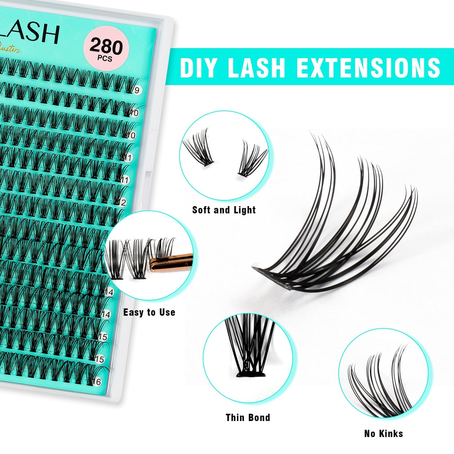 VAVALASH Lash Clusters 20D-C-0.07-9-16MM DIY Individual Lashes 280 PCS Cluster Lashes 10D 20D 30D 40D 50D C D Curl Volume False Eyelash Extensions DIY Lash Extensions at Home (20D-0.07-C,9-16mm)